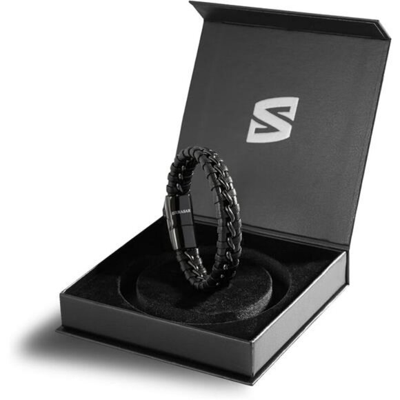 Mens Black Leather Bracelet Braided Adjustable Magnetic Clasp Gift Box - Picture 2 of 7